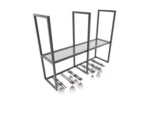 stelaż półki fria staldron na wymiar pólka nad wyspę z siatką uchwyty na kieliszki  producent